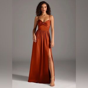 AZAZIE ZEYA — Paprika A-Line Pleated Stretch Satin Dress